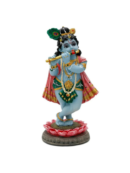 Кришна с лотосом и флейтой, 15 см; LOTUS KRISHNA 15 CM