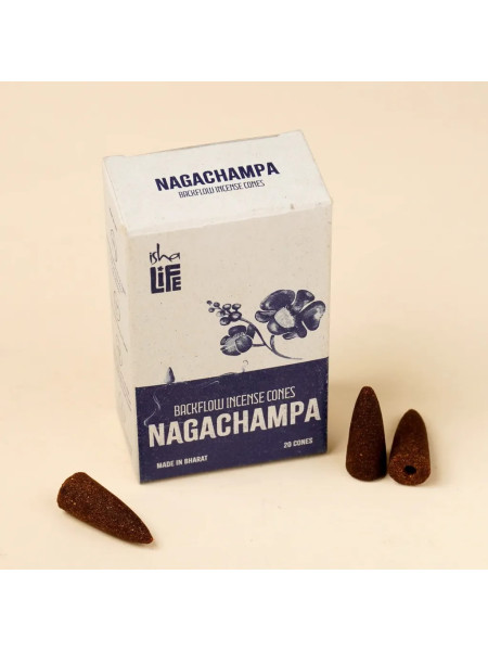 Благовония конусные "Нагчампа", натуральные травяные, 20 шт., Иша Лайф; Backflow Refill Incense Nagachampa (Pack of 20 pc), Isha Life