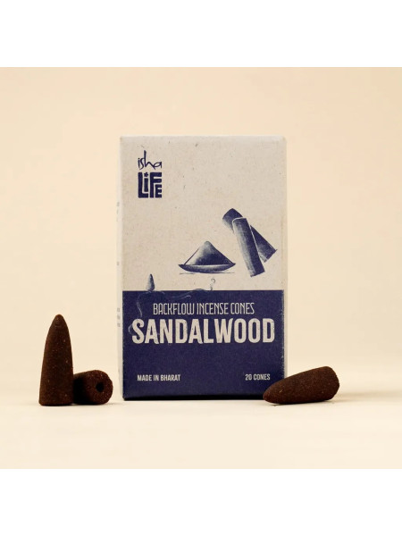 Благовония конусные "Сандал", натуральные травяные, 20 шт., Иша Лайф; Backflow Refill Incense Sandalwood (Pack of 20 pc), Isha Life