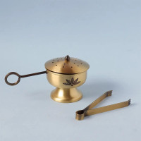 Латунная курительница с щипцами, Иша Лайф; Brass Gold Fumer with Tongs, Isha Life