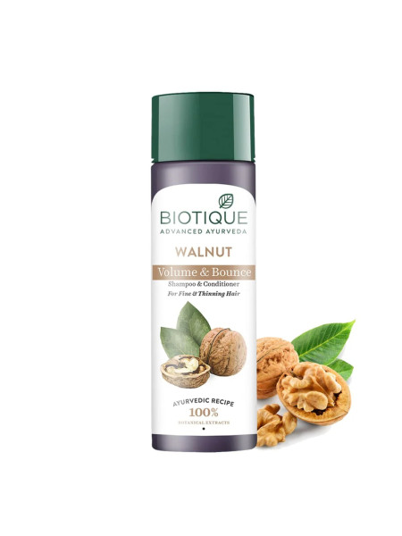 Шампунь-кондиционер для объема волос с Грецким орехом, 120 мл, произзводитель "Биотик"; Walnut Volume & Bounce Shampoo & Conditioner, 120 ml, Biotique