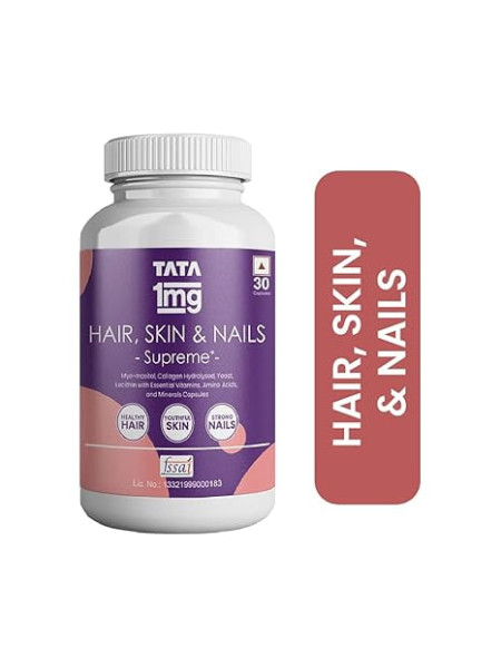 Витамины для волос, кожи, и ногтей Тата 1 мг Суприм, 60 капсул; Tata 1mg Hair, Skin & Nails Supreme Biotin Capsule