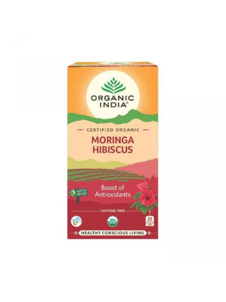 Чай из Моринги и Гибискуса, 25 пакетиков, Органик Индия; Moringa Hibiscus Tea, 25 Tea Bags, Organic India