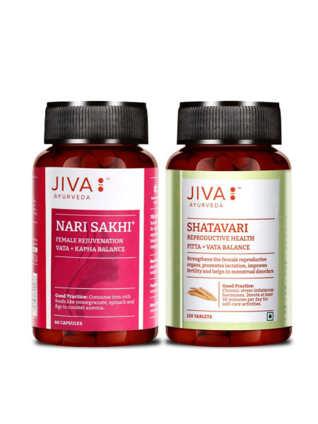 Набор для здоровья женщин: Нари Сакхи 60 капсул + Шатавари 120 таблеток, Джива Аюрведа; Active Women Pack: Nari Sakhi (60 capsules) Shatavari Tablet (120 Tablets), Jiva Ayurveda