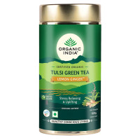 Зеленый чай тулси с лимоном и имбирем, 100 г, Органик Индия; Tulsi Green Tea with Lemon and Ginger, 100 g, Organic India