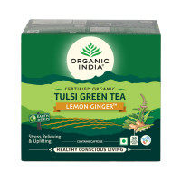Зеленый чай тулси с лимоном и имбирем, 50 пакетиков, Органик Индия; Tulsi Green Tea with Lemon and Ginger, 50 Tea Bags, Organic India
