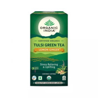 Зеленый чай тулси с лимоном и имбирем, 25 пакетиков, Органик Индия; Tulsi Green Tea with Lemon and Ginger, 25 Tea Bags, Organic India