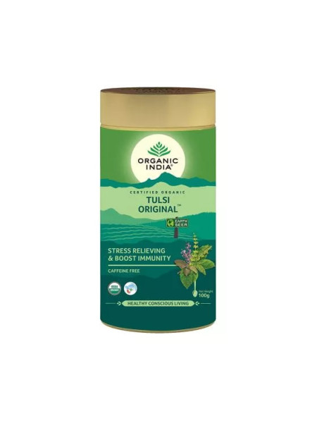 Тулси чай для снятия стресса и усиления иммунитета, 100 г, Органик Индия; Tulsi Tea for Stress Relief and Immunity Boosting, 100g, Organic India