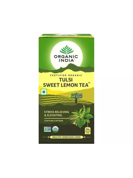 Чай тулси с лимоном, 25 пакетиков, Органик Индия; Tulsi Tea with Lemon, 25 bags, Organic India