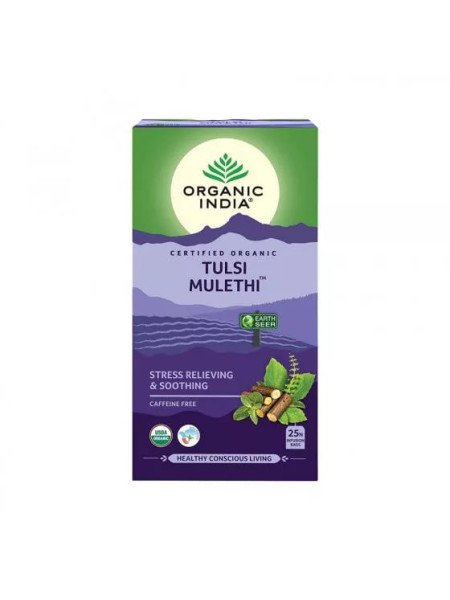 Тулси чай с лакрицей, 25 пакетиков, Органик Индия; Tulsi Mulethi Tea, 25 bags, Organic India