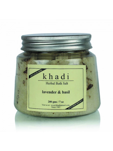 Соль для ванной "Лаванда и Базилик", 200 г, производитель "Кхади", Bath salt "Lavender & Basil", 200 g, Khadi