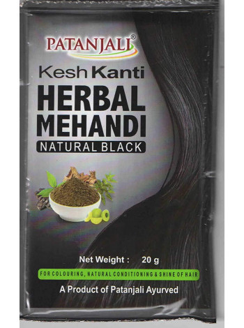Черная краска для волос Кеш Канти, 20 г, производитель Патанджали; Kesh Kanti Herbal Mehandi Natural Black, 20 g, Patanjali
